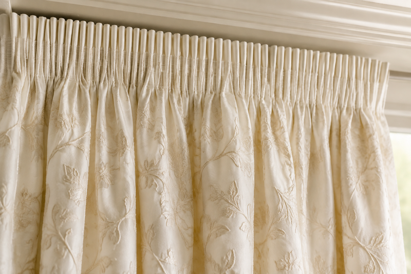 Pencil pleat embroidered curtain heading