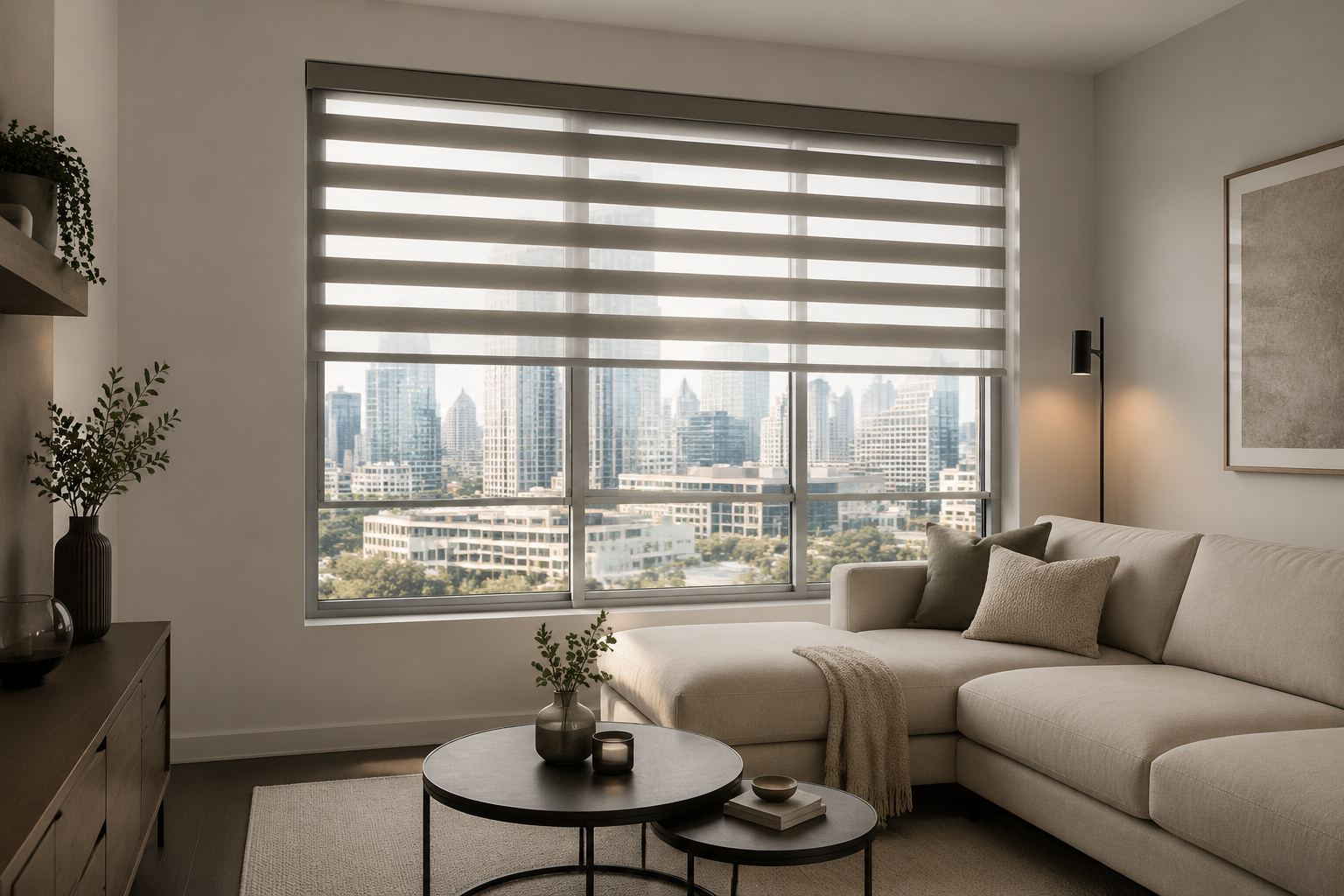 Zebra blinds in a modern apartment