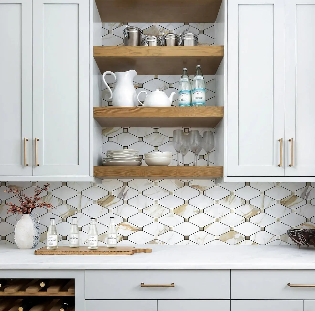 Peel stick mosaic tiles from LuxWorld in a neutral color, ideal for wall or surface decoration with easy application.