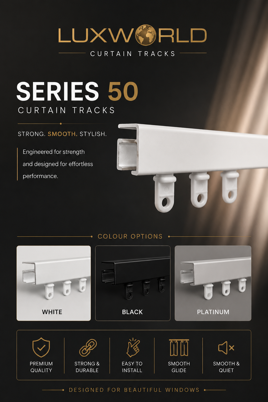 Series 50 Milan Curtain Track | Modern Slimline S Fold Track Perth