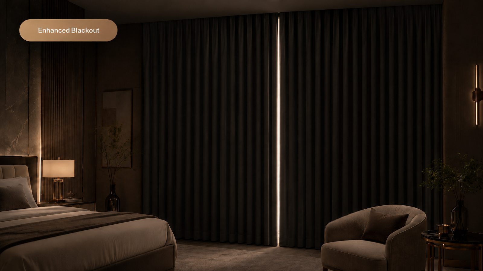 Floor-to-ceiling blackout curtain installation with wider coverage