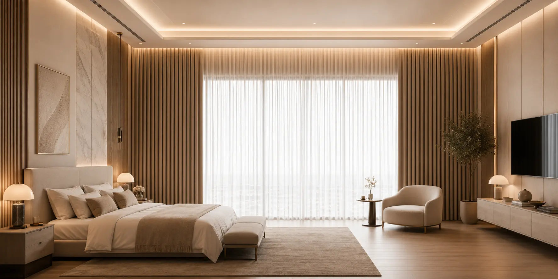 Floor-to-ceiling custom blackout curtains by LUXWORLD Perth