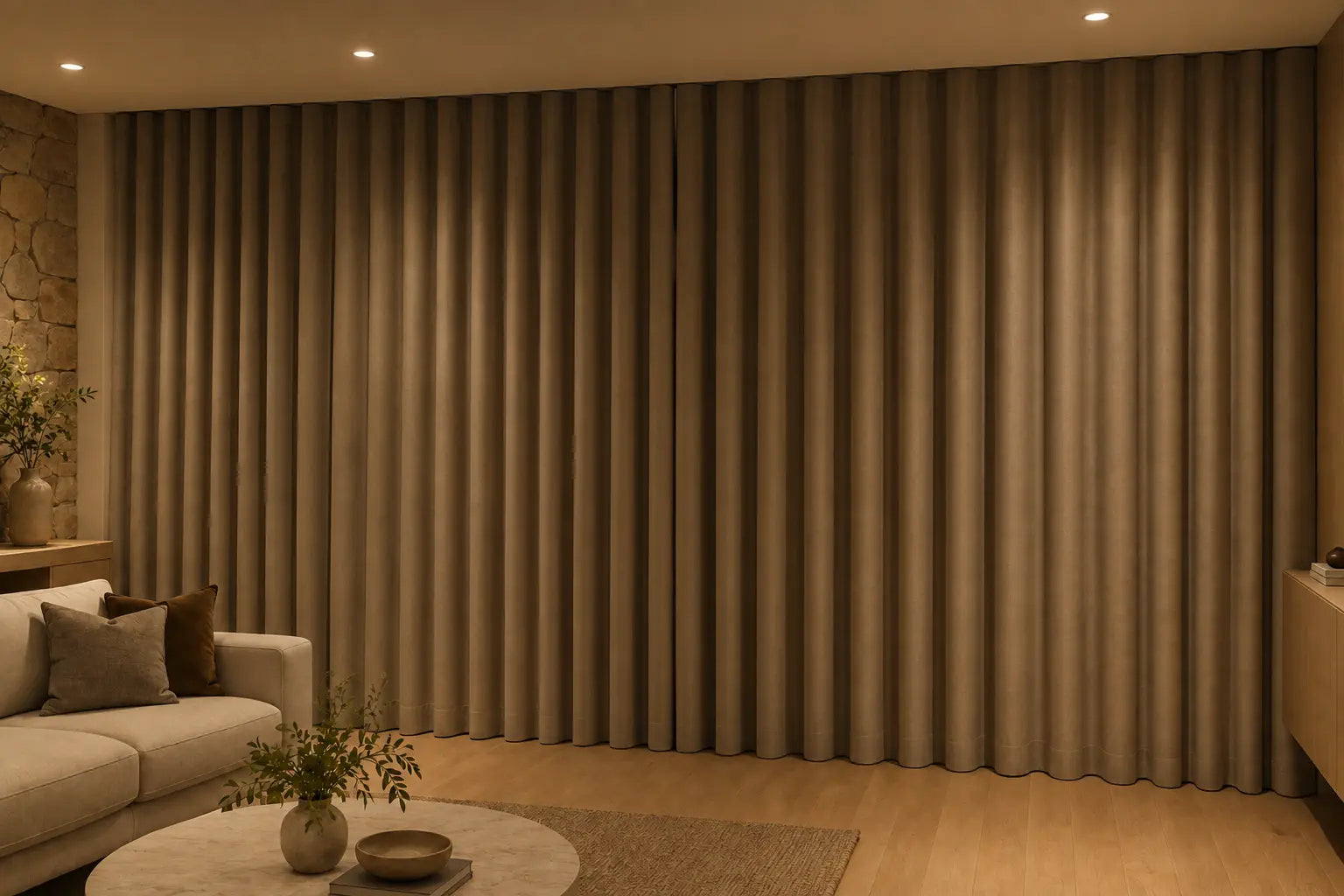 Blackout curtains providing night privacy