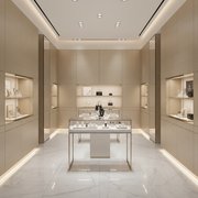 Modern interior with a display table in a high-end store setting