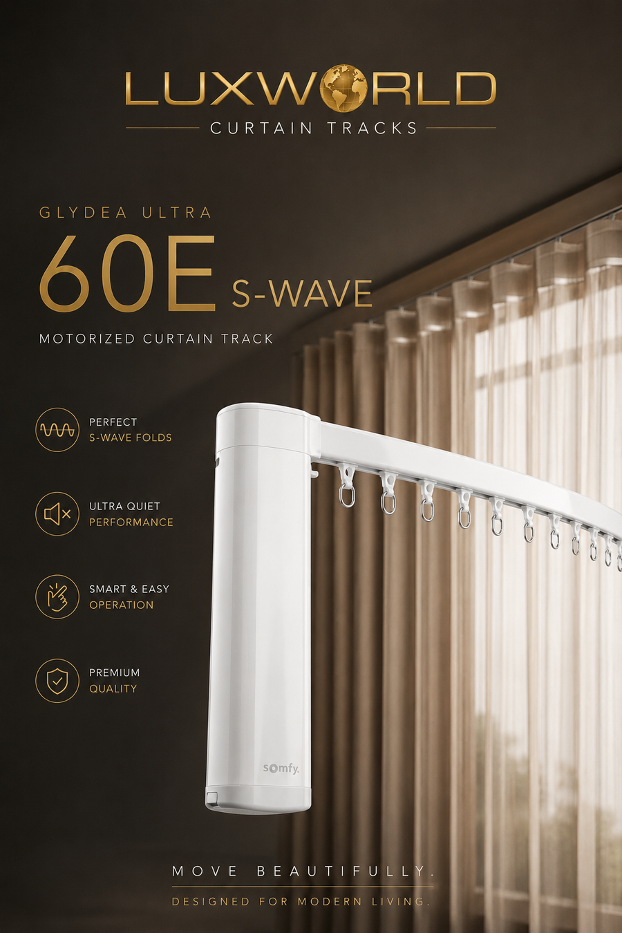 Somfy Glydea™ ULTRA 60e Motorised Curtain Track