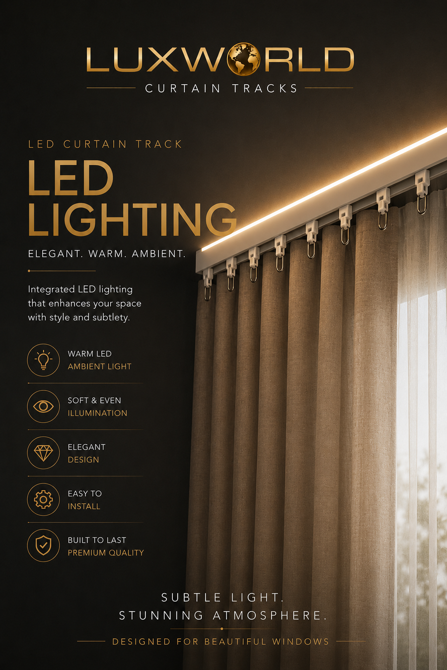 LUX Glide Smart LED Motorised Curtain Tracks