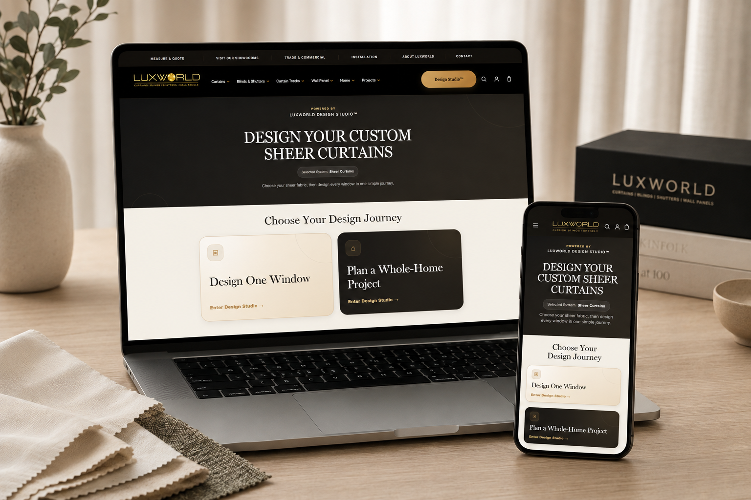 LUXWORLD Design Studio online curtain ordering interface