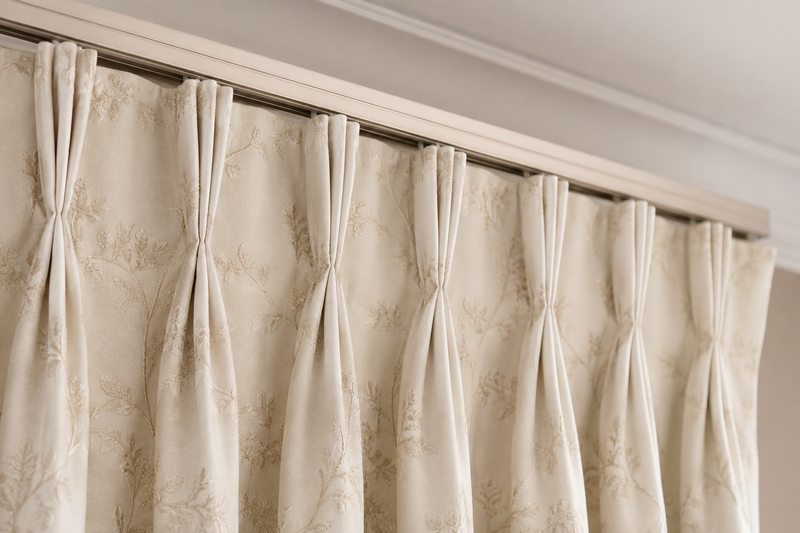Double pinch pleat embroidered curtain heading