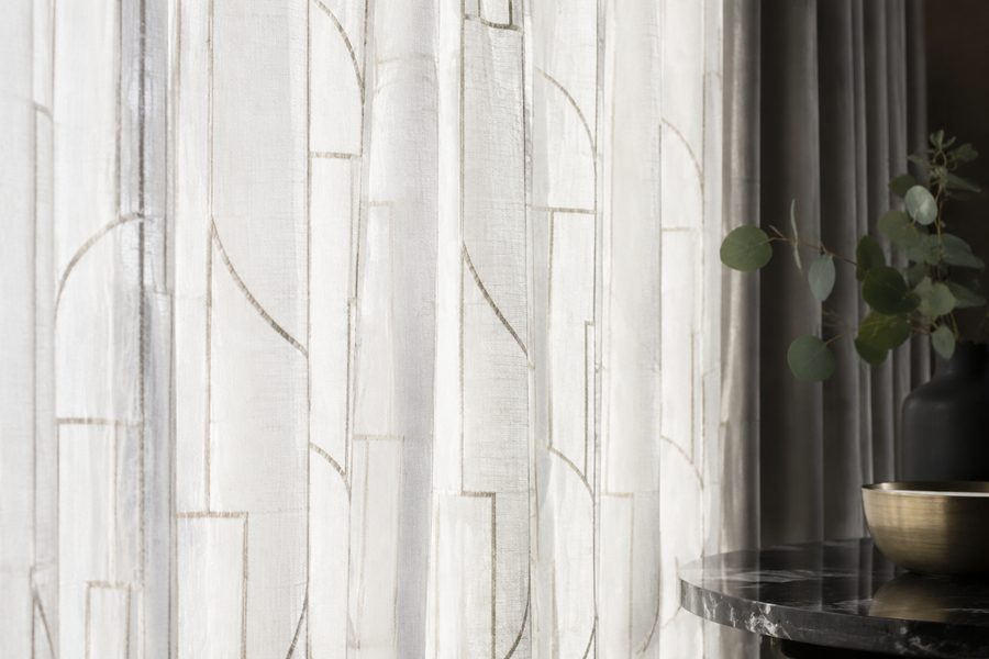 Linear geometric embroidered curtain style