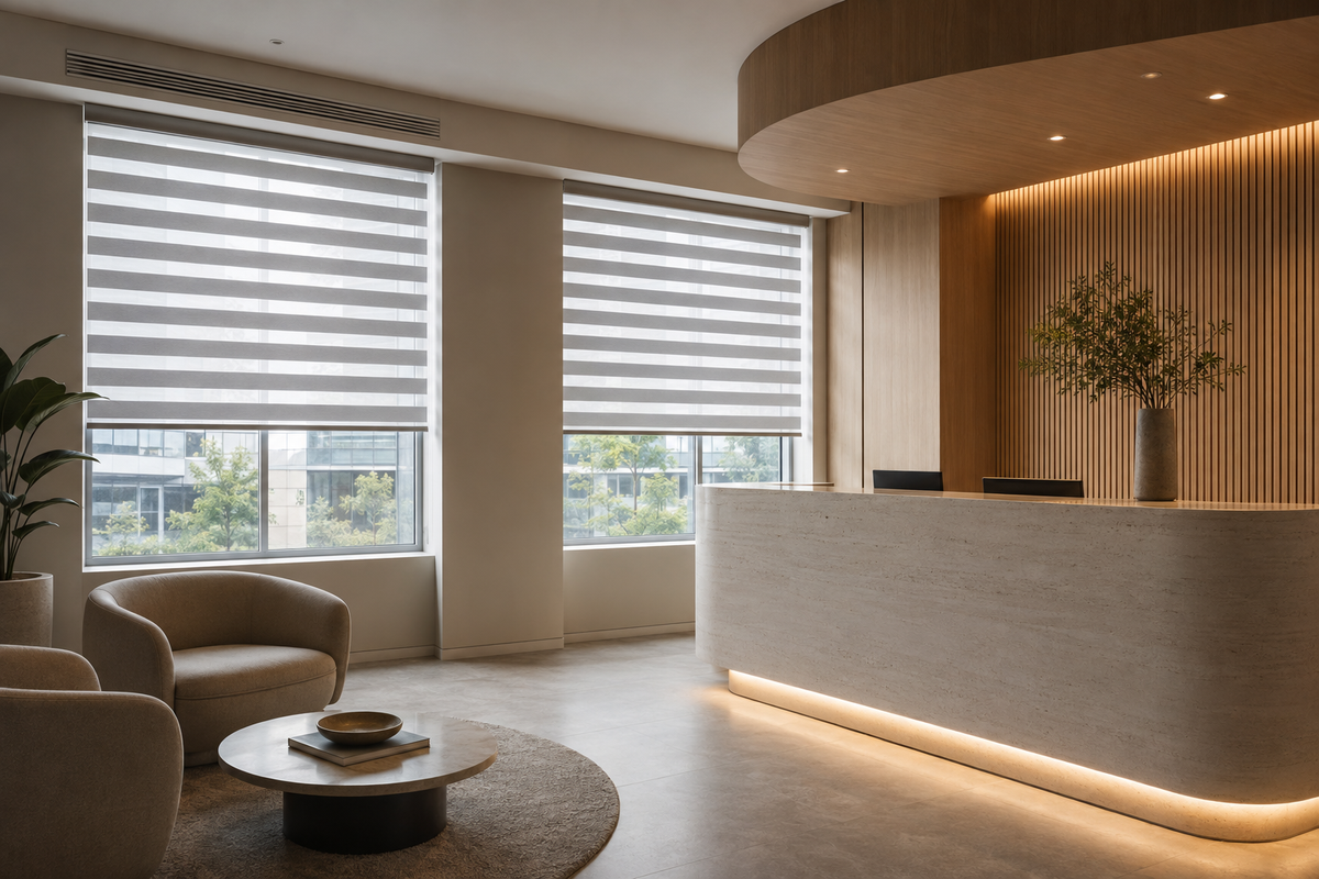 Commercial Zebra blinds in an office reception