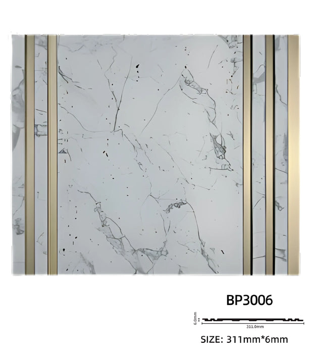 Wide Marble Look PS Decorative Wall Panel with Rose Gold Line - BP3006-7