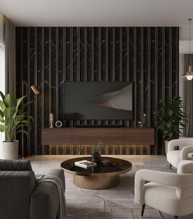 Black Marble with Gold Line PS Decorative Wall Panel- BP1255-11