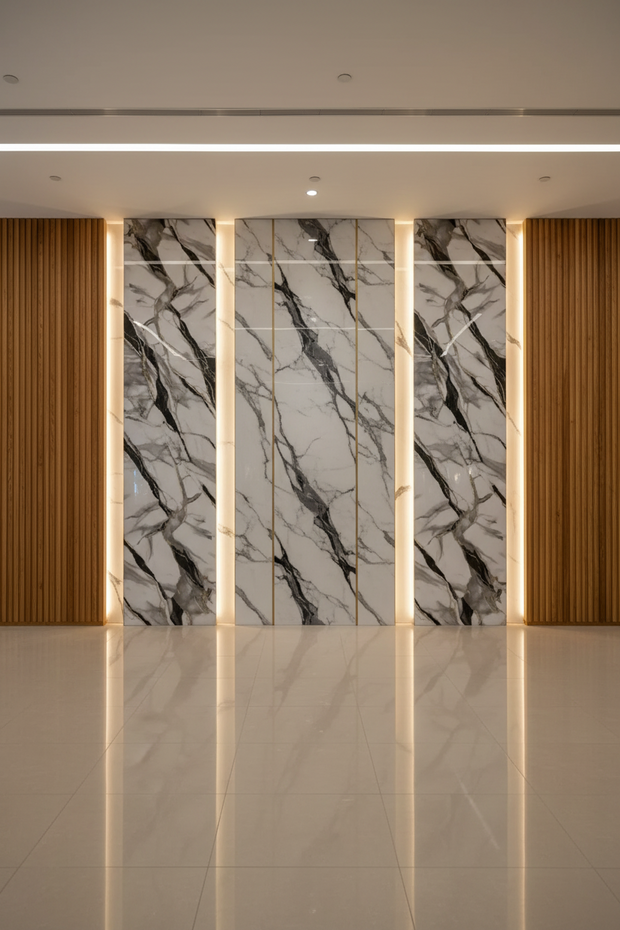 LUXWORLD Bamboo Charcoal Wood Veneer 3D PVC Marble Panels: Elegant, Durable, and Eco-Friendly Decorative Solutions - 1220*2900*5mm (GJ-26D)