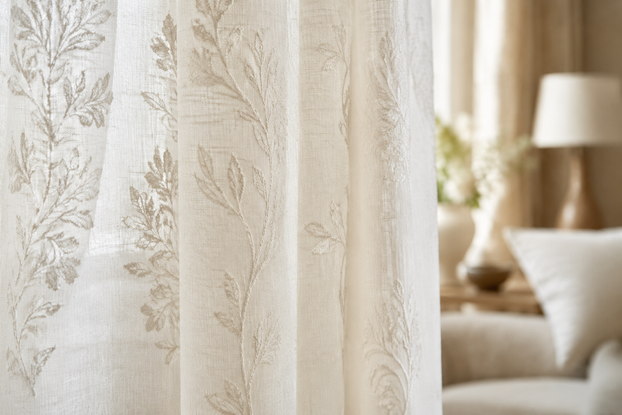 Tonal textured embroidered curtain style
