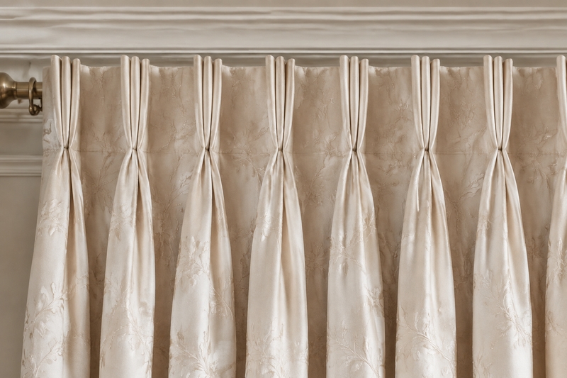 Triple pinch pleat embroidered curtain heading