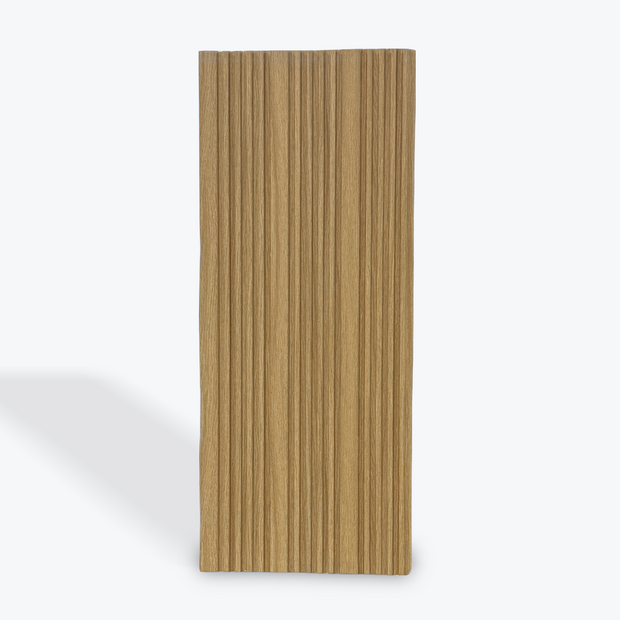 Wooden panel with a striped pattern on a white background