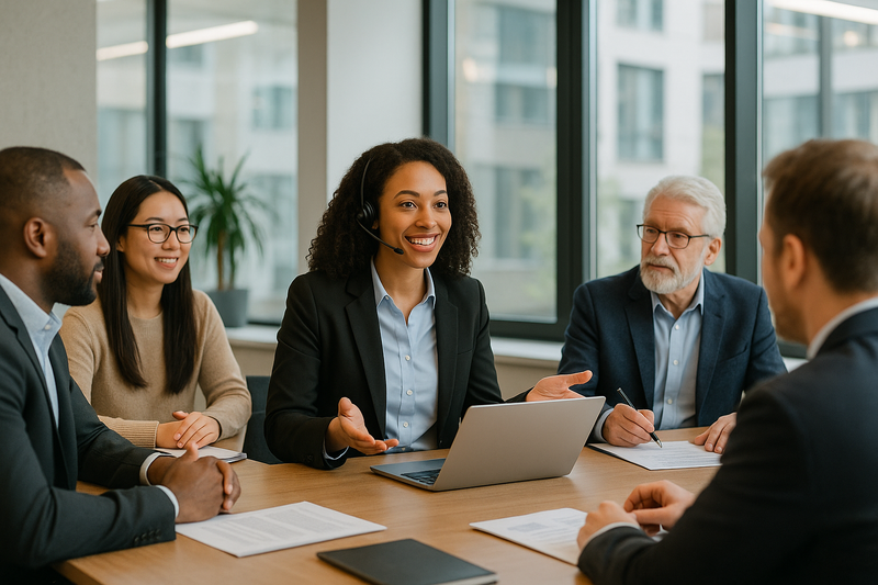 customer service officer with a meeting with other customer in an meeting room 