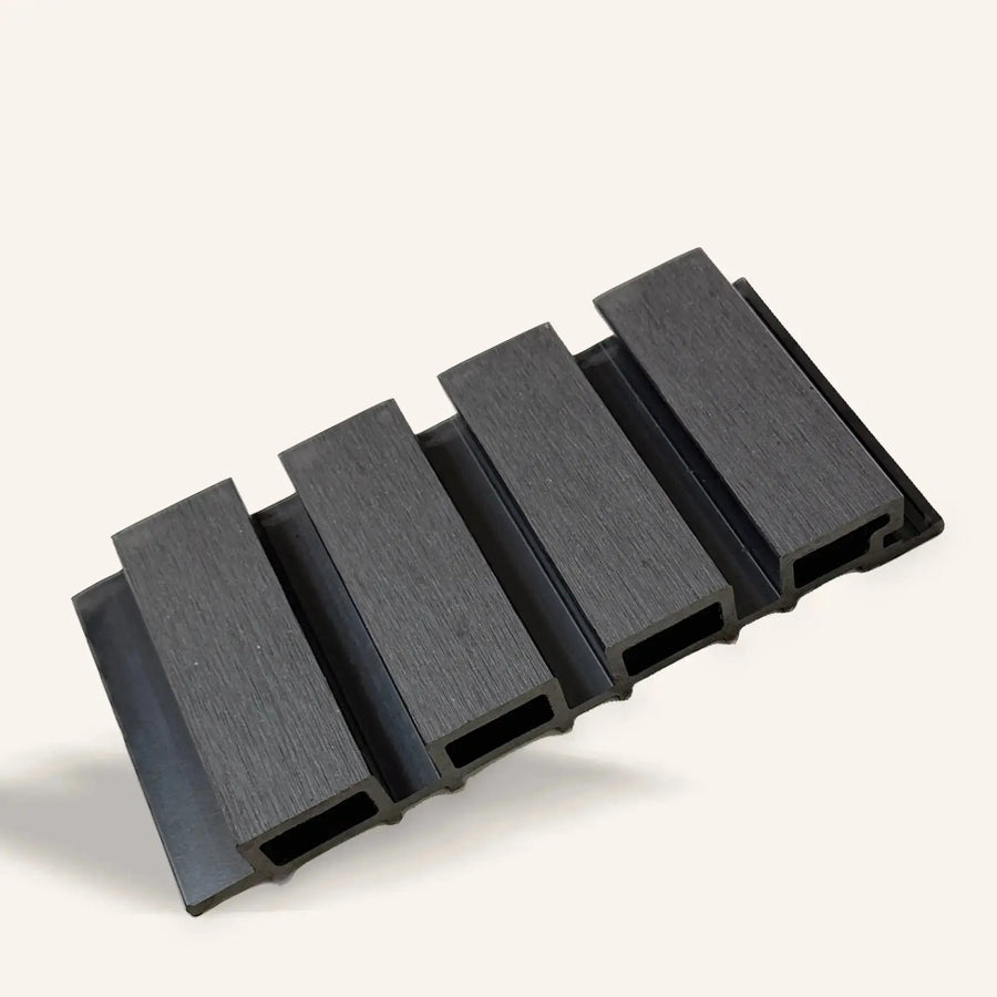 Black exterior composite wood panel by LUXWORLD, 2700mm x 220mm, showing textured surface and durable finish