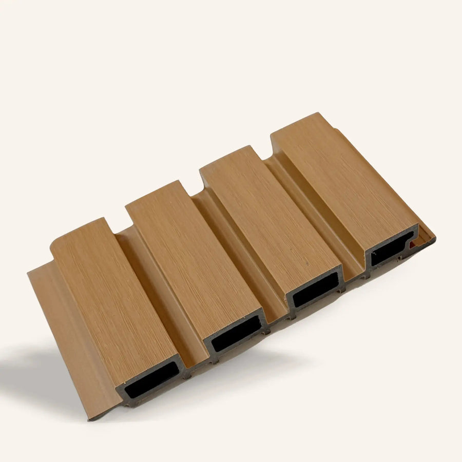 Black exterior composite wood panel by LUXWORLD, 2700mm x 220mm, showing textured surface for outdoor cladding.