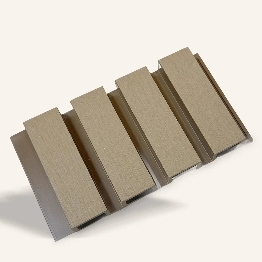 Black exterior composite wood panel by LUXWORLD, 2700mm x 220mm, showing textured surface for outdoor cladding.