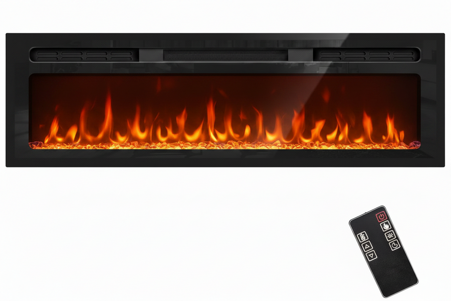 LUXWORLD 72-inch electric fireplace Perth, built-in and wall-mounted, with 1800W heating and modern design.