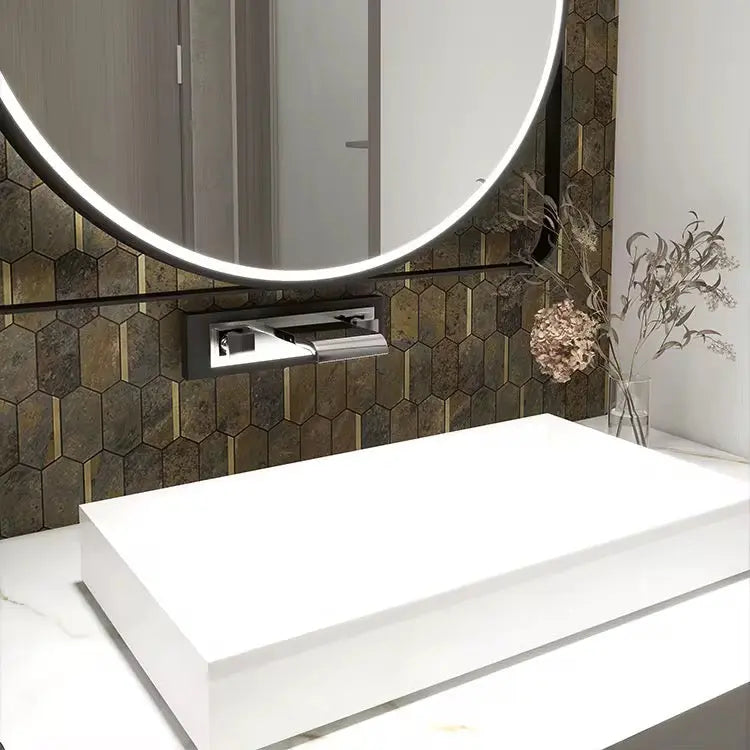 Peel stick mosaic tile by LuxWorld, model MOS-JS-033-1, featuring colorful, textured mosaic pattern for home decor or backsplash.