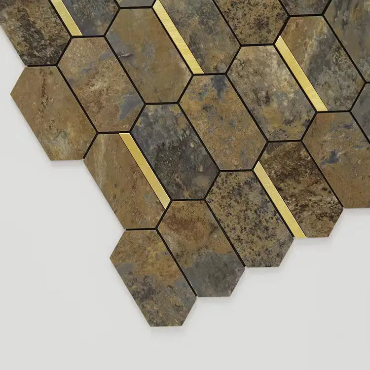 LUXWORLD peel stick mosaic tile in a decorative pattern, ideal for home interior wall or backsplash decor.