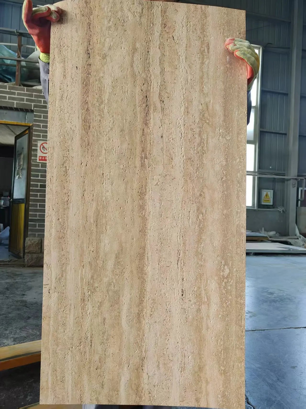 Luxworld ECO Flexi Stone desert travertine wall cladding panel, flexible stone wall panel with travertine-look surface.