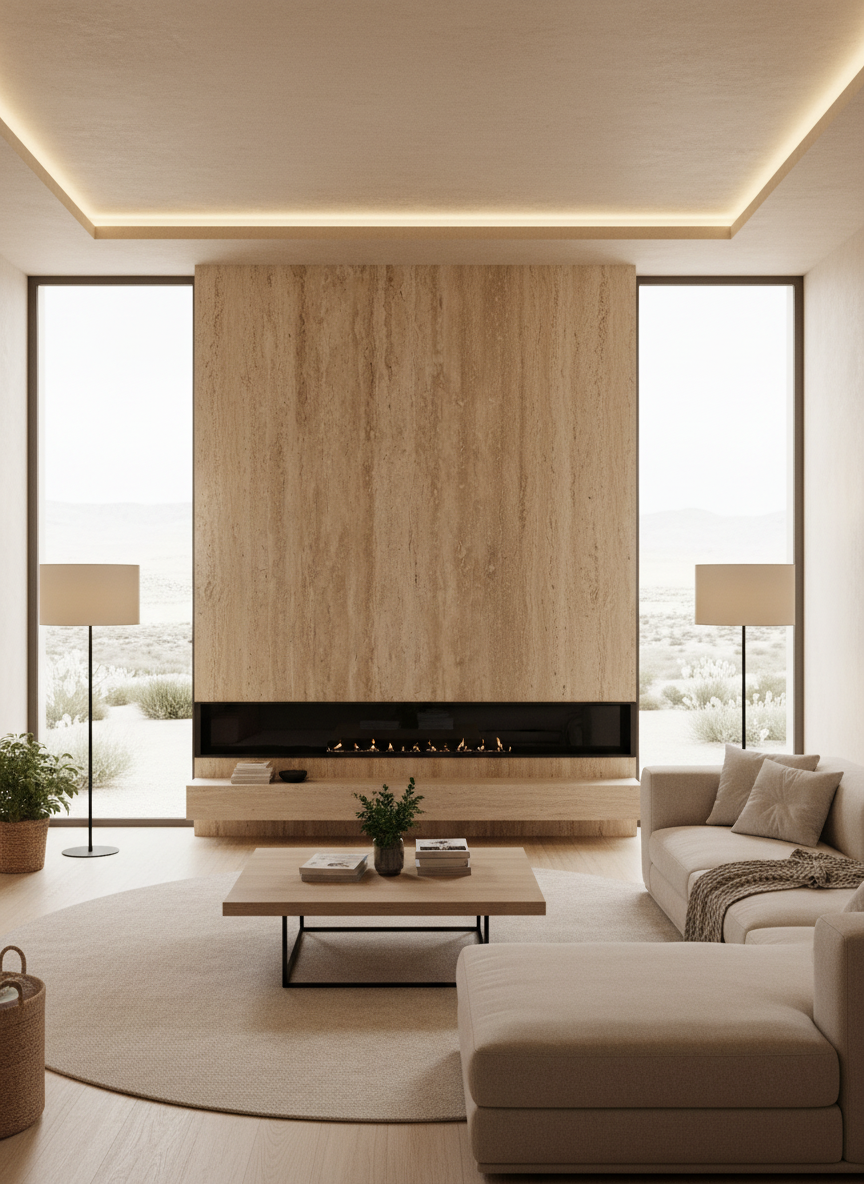 Luxworld ECO Flexi Stone Desert Travertine wall cladding panel, travertine-look flexible stone for durable wall decoration.