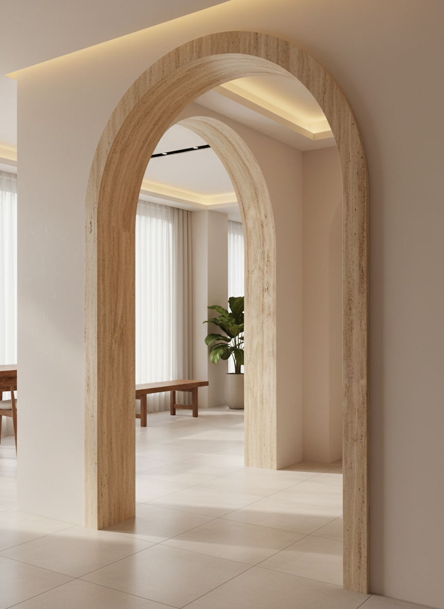 Luxworld ECO Flexi Stone Desert Travertine wall cladding panel showing textured travertine-look flexible stone surface.