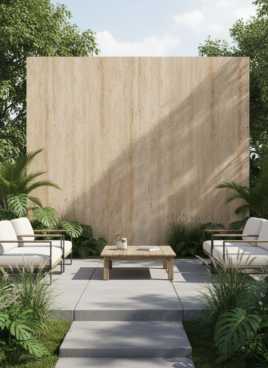 Luxworld ECO Flexi Stone Desert Travertine wall cladding panel, flexible stone wall panel with travertine-look for interior or exterior walls.