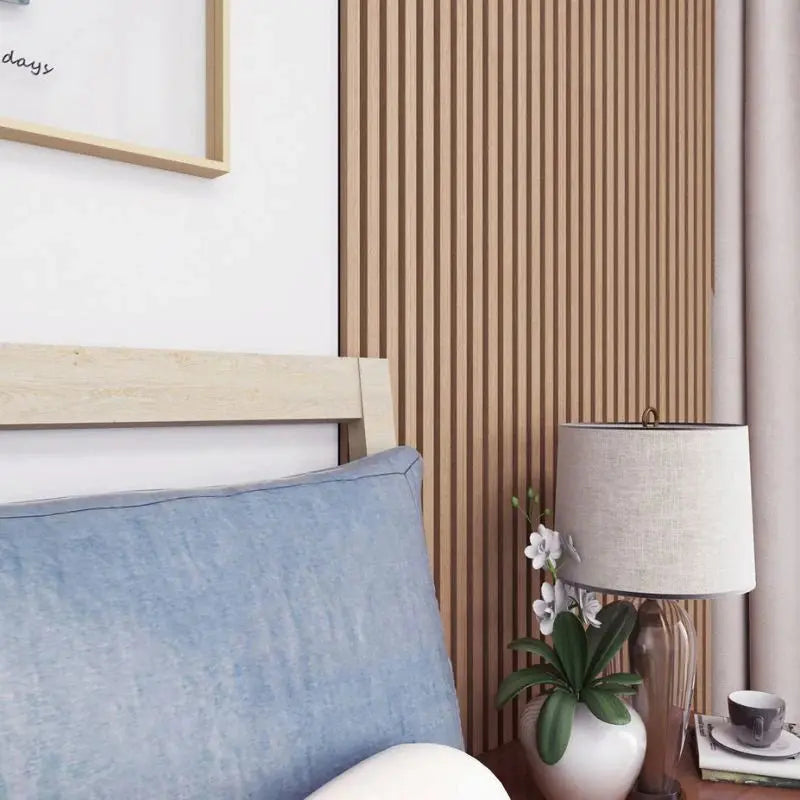LUXWORLD acoustic wall panels in natural oak finish, 2700mm x 520mm, wall cladding for soundproofing and stylish interior decor.