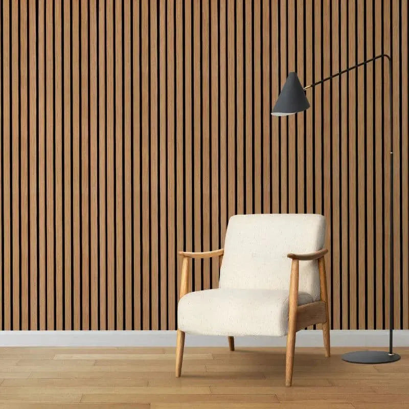 LUXWORLD acoustic wall panels in natural oak finish, 2700mm x 520mm, wall cladding for soundproof interior decor