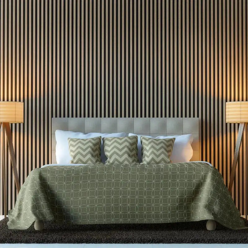 LUXWORLD acoustic wall panels in natural oak finish, 2700mm x 520mm, wall cladding for soundproofing and stylish interior decor.