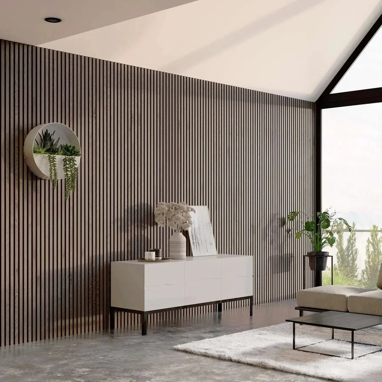 Acoustic wall panels in Silver Oak finish by LUXWORLD, 2700mm x 520mm wall cladding for soundproofing and stylish decor.