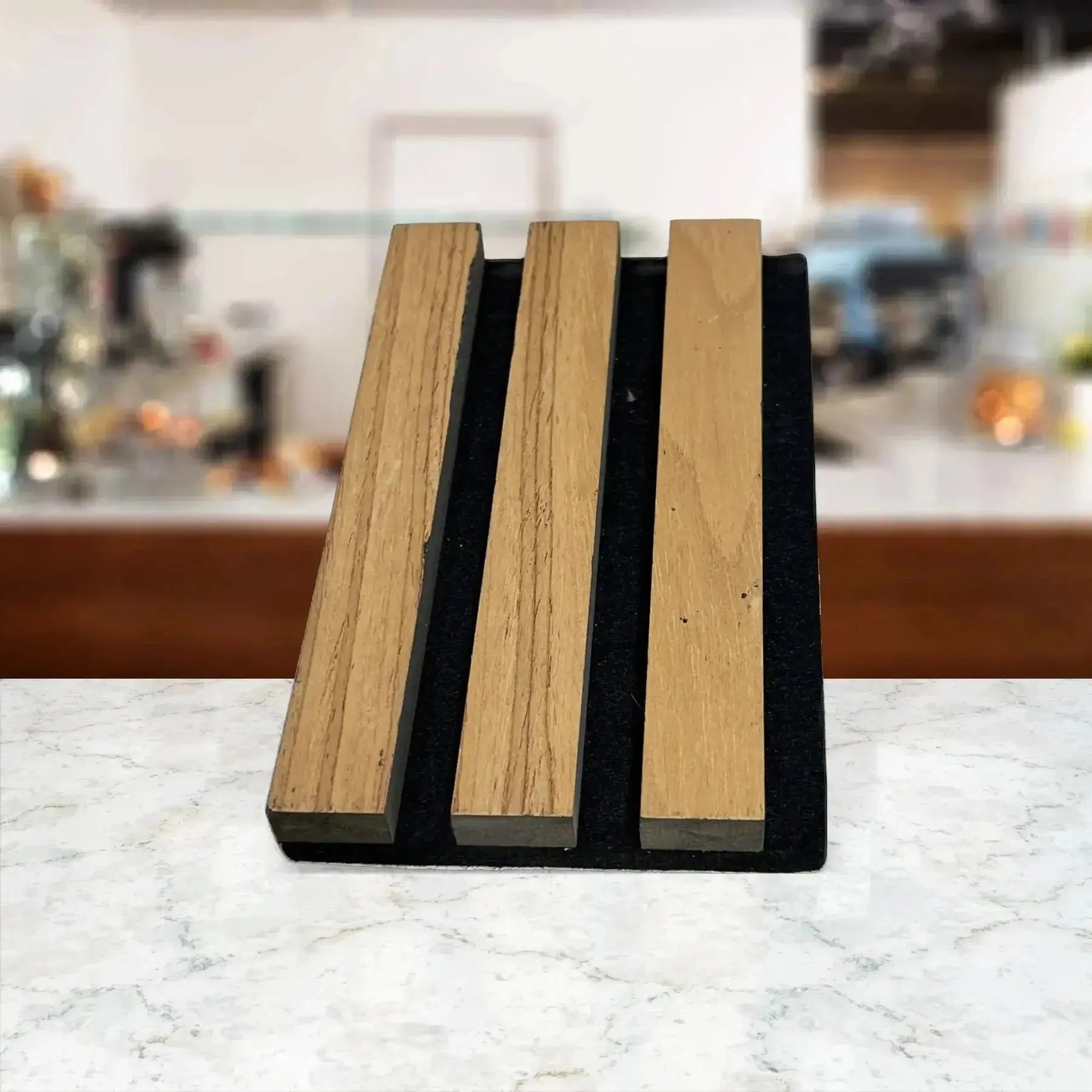 Acoustic wall panels in teak finish by LUXWORLD, wall cladding for interior decor, 2700mm x 520mm size.