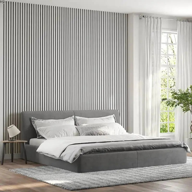 White LUXWORLD acoustic wall panels wall cladding, 2700mm x 520mm, shown mounted on interior wall for sound absorption.