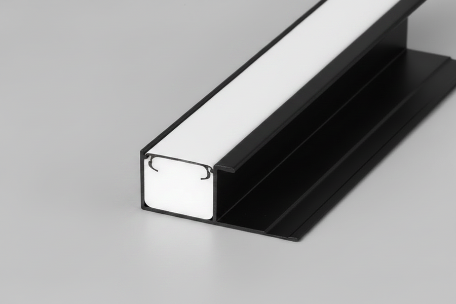 Black aluminum LED strip light wall cladding profile by LUXWORLD, designed for sleek LED strip installation.