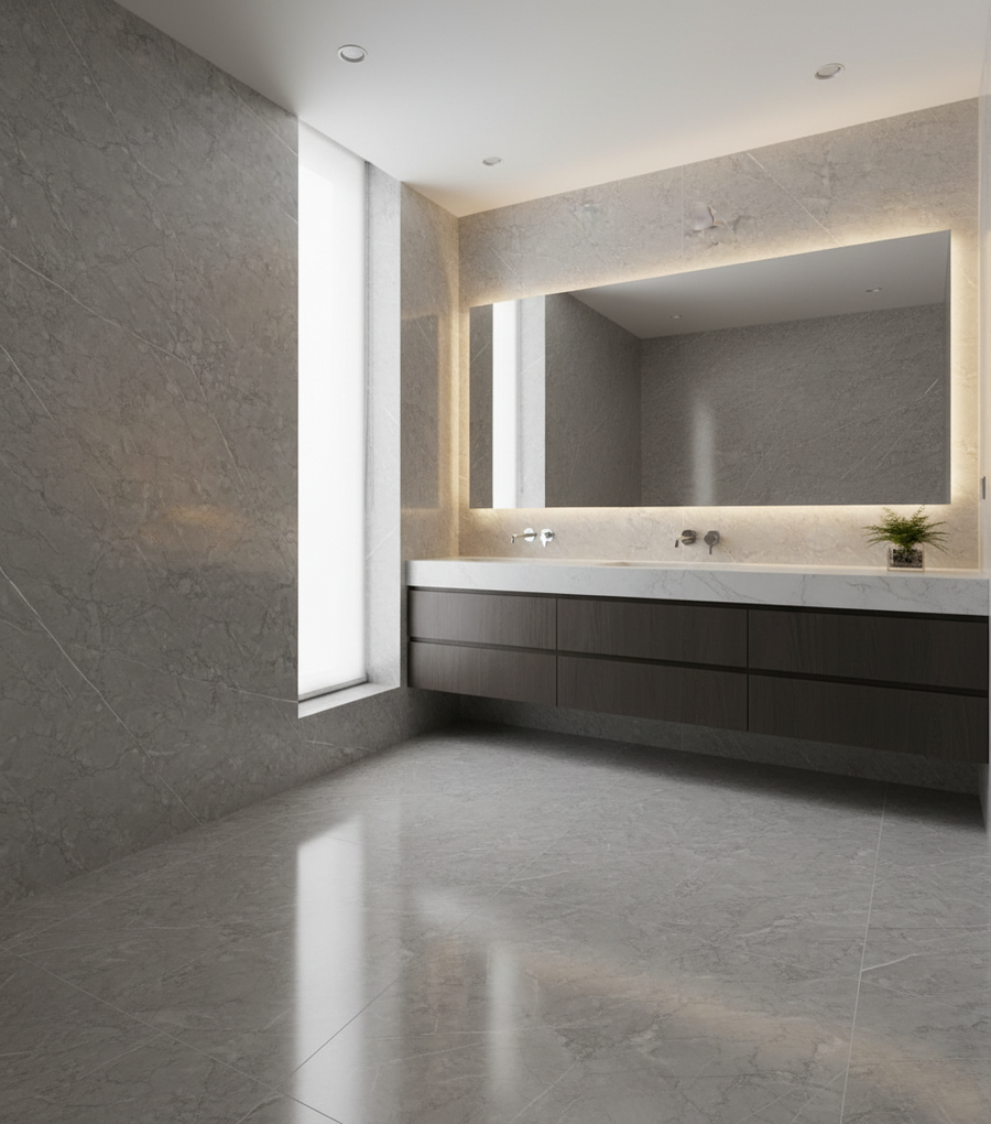 Bamboo charcoal marble sheet wall cladding by LUXWORLD, 1220x2440mm, 8mm thick, showcasing a sleek, textured marble surface.