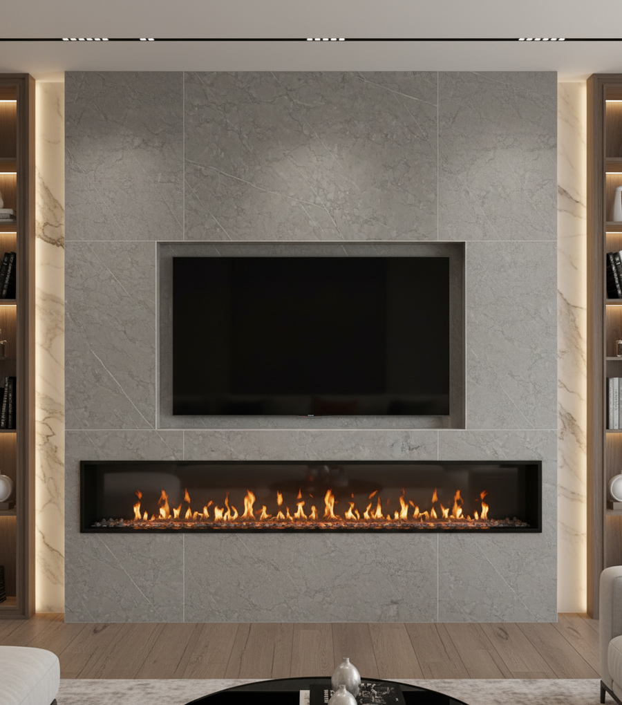 Bamboo charcoal marble wall cladding sheet by LUXWORLD, 1220x2440mm, 8mm thick, showcasing a sleek, dark marble pattern.