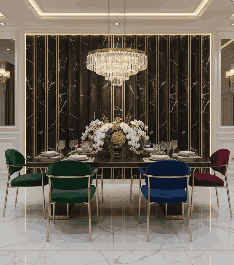 Black marble decorative wall panel with gold line from LUXWORLD, showcasing elegant wall cladding design.