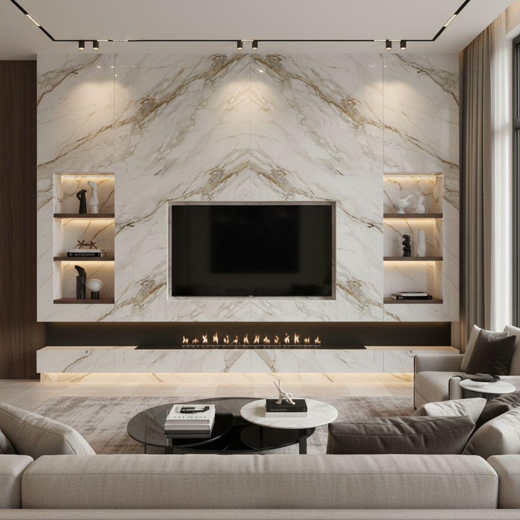 Calacatta Gold Marble SPC wall cladding panel by LUXWORLD, 1220mm x 2900mm, showing elegant marble pattern for interior wet walls.