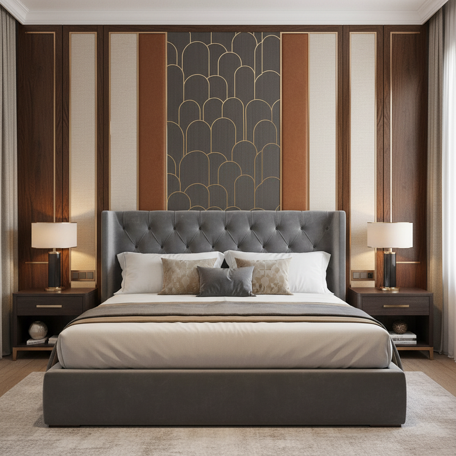 Charcoal gray geometric ornament PS wall panel by LUXWORLD, 3D wall cladding for modern interior decor.