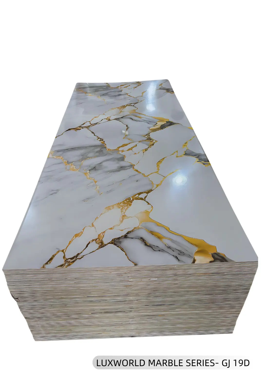 LUXWORLD 3D PVC Marble Wall Board showcasing eco-friendly wall cladding with a realistic marble design for modern building interiors.