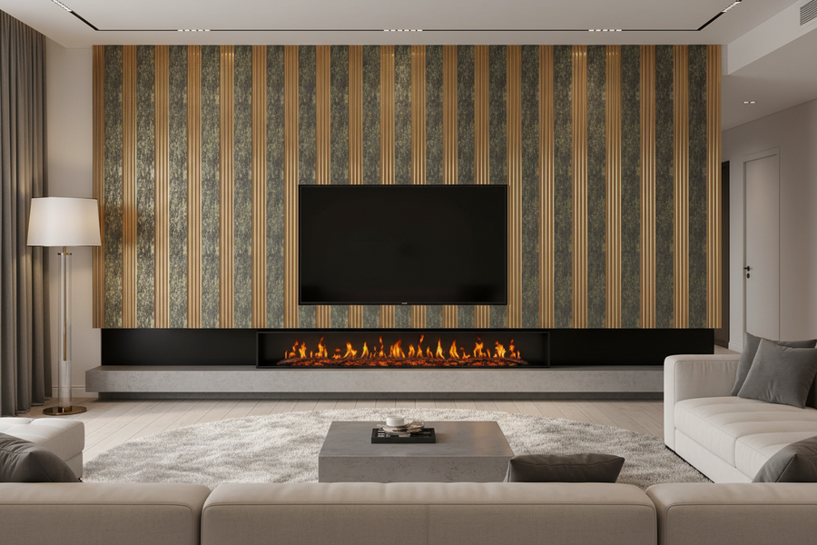 Luxworld fluted Danish teak decorative wall panels for wall cladding, showcasing textured wood design.