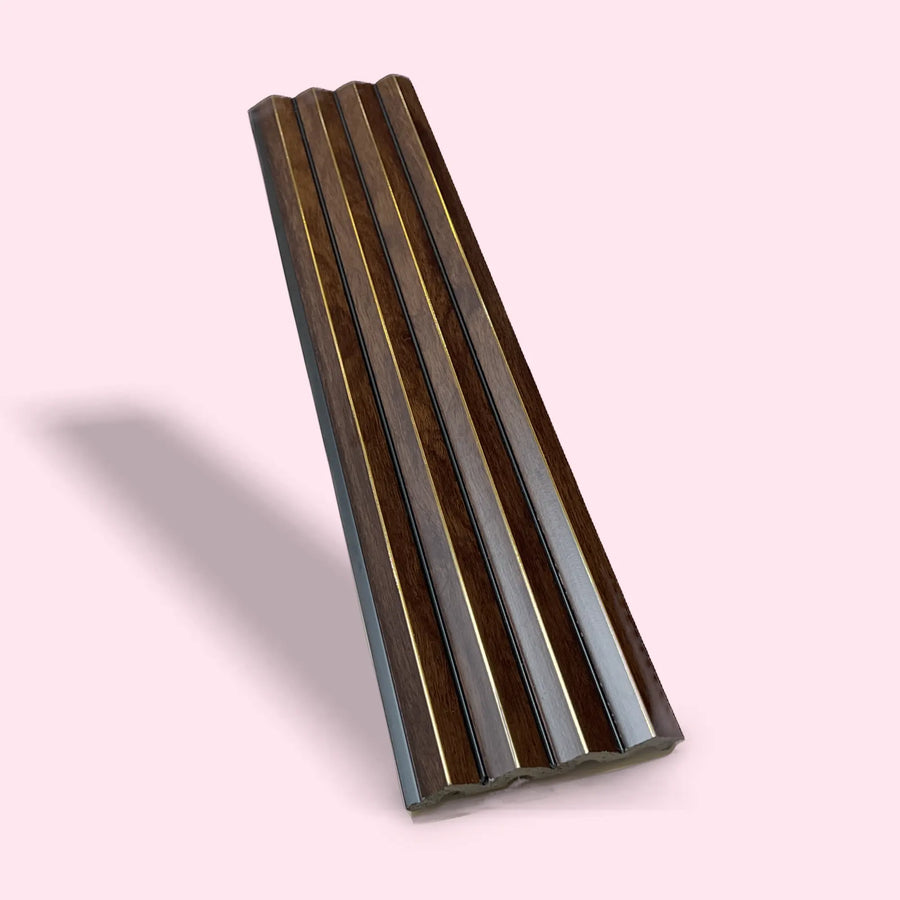 Luxworld PS fluted decorative wall panels in Jarrah finish, showcasing textured wall cladding design for interior decor.