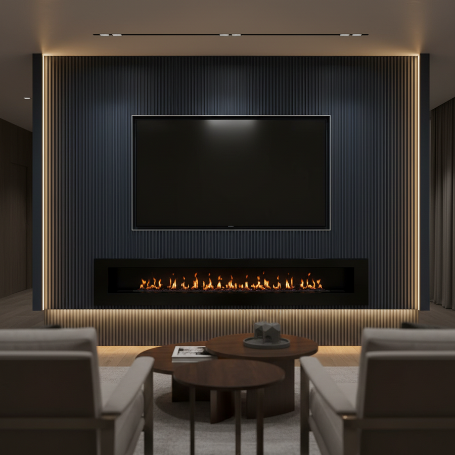 Midnight Charcoal WPC wall cladding panel by LUXWORLD, textured charcoal feature panel for modern interior or exterior decor.