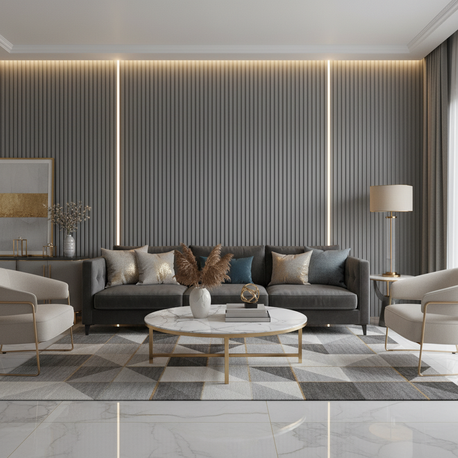 Midnight grey PS wall panel by LUXWORLD, modern wall cladding feature for contemporary interior design.