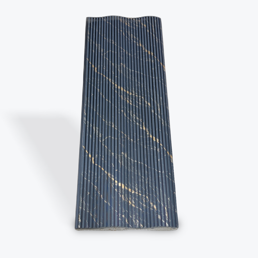 Luxworld Midnight Onyx Gold Fluted PS wall panel showcasing luxury marble wall cladding with gold accents in Perth.