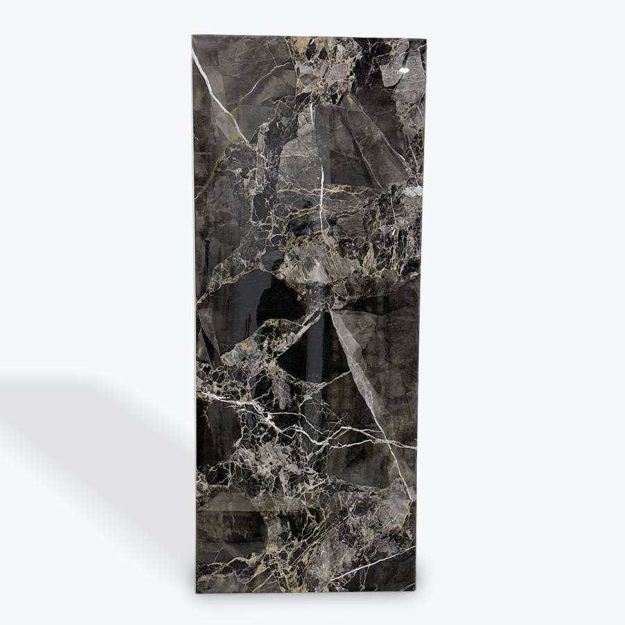Onyx Nero SPC wet wall panel by LUXWORLD, 1220mm x 2900mm, wall cladding with black and gray marble pattern.